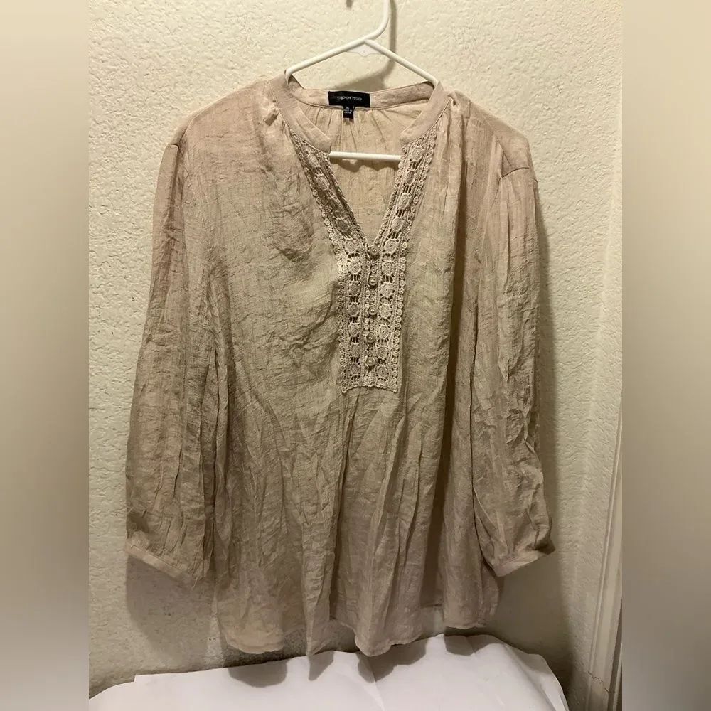 Spence Top Womens V neck sleeves boho embroidered Blouse XL